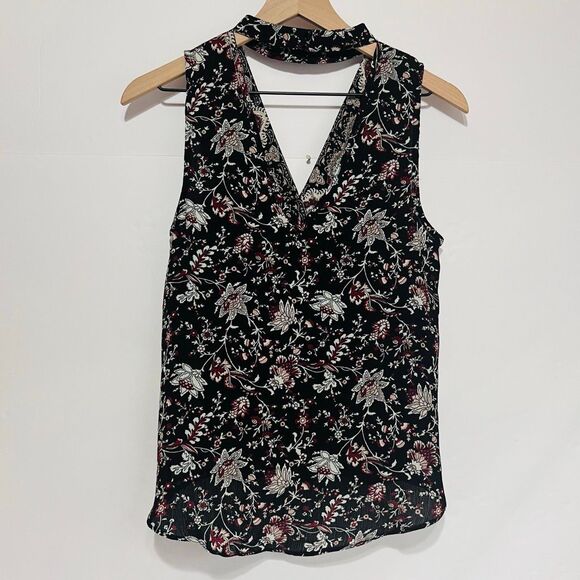 BCX Black Floral Halter Neck Top   Size S - Picture 2 of 5